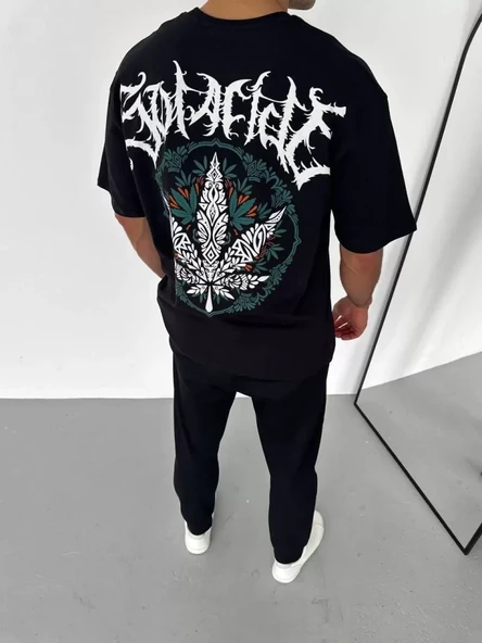 Baskılı Unisex Günlük Stil Siyah İkonik Sembol Oversize Tişört ürün görseli 1