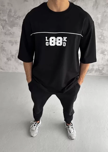 Baskılı Unisex Günlük Stil Siyah İkonik Logo Tasarım Tişört ürün görseli 1