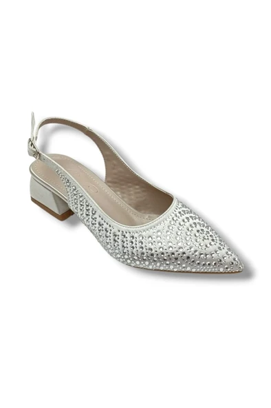 Defne 795-26 Saten Güneş Taşlı Kare Topuk Arkası Açık Kadın Stiletto ürün görseli 1