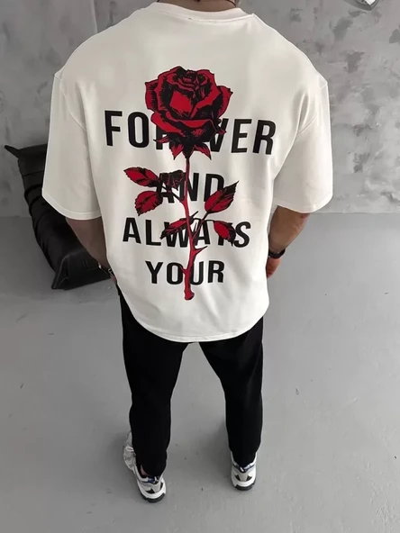 Baskılı Unisex Günlük Stil Beyaz Nature Temalı Oversize Tişört ürün görseli 1