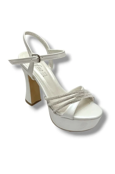 Defne 797-26 Sedefli Çapraz Taşlı 30mm Platform Topuk Kadın Sandalet(12cm) ürün görseli 1