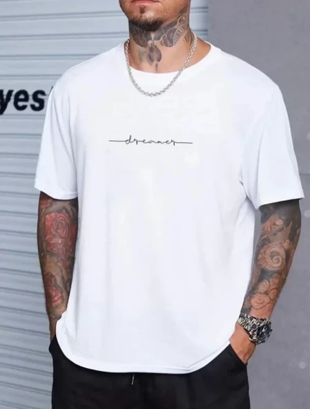Unisex Günlük Stil Optik Beyaz Doğal Dokulu Pamuklu Oversize Tişört ürün görseli 1
