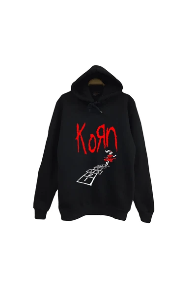 fame-stoned Korn - Follow the Leader - Albüam Baskılı Unisex %100 Pamuk Kapüşonlu Siyah Sweatshirt ürün görseli 1