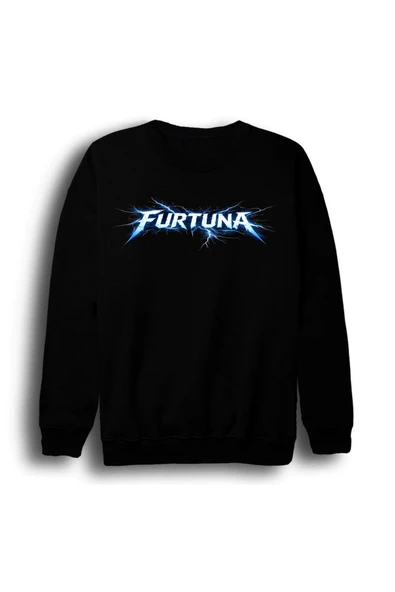 fame-stoned Furtuna - Şimşek Baskılı Unisex %100 Pamuk Bisiklet Yaka Siyah Sweatshirt ürün görseli 1