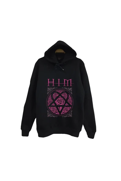 fame-stoned Him Baskılı Unisex %100 Pamuk Kapüşonlu Siyah Sweatshirt ürün görseli 1