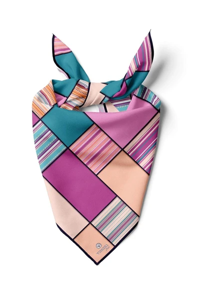 %100 İpek Kadın Geometrik Desenli Bandana 80x80 ürün görseli 1