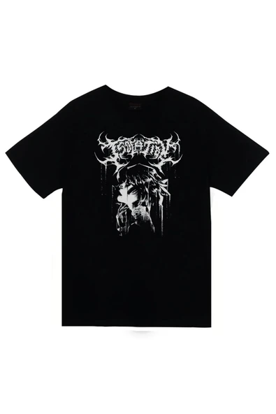 fame-stoned Gothic Baskılı Unisex %100 Pamuk Siyah T-shirt ürün görseli 1