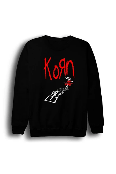 fame-stoned Korn - Follow the Leader - Albüm Baskılı Unisex %100 Pamuk Bisiklet Yaka Siyah Sweatshirt ürün görseli 1