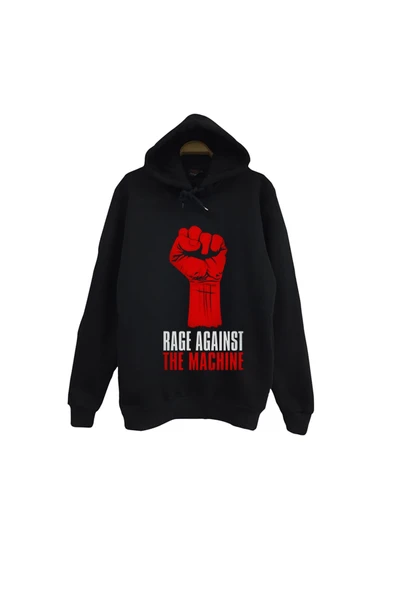 fame-stoned Rage Against the Machine - Müzik Grubu Baskılı Unisex %100 Pamuk Siyah Kapüşonlu Sweatshirt ürün görseli 1