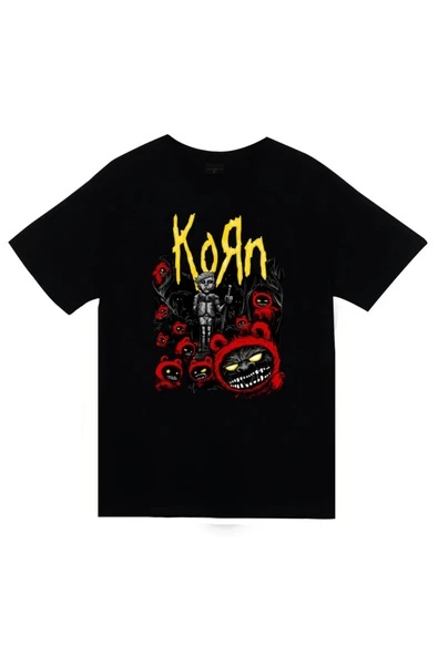 fame-stoned Korn - Rock - Band - Metal Baskılı Unisex %100 Pamuk Siyah T-shirt ürün görseli 1