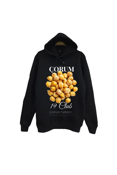 fame-stoned Çorum - 19 - Leblebi - Hattuşa - Şehir Baskılı Unisex %100 Pamuk Siyah Kapüşonlu Sweatshirt ürün görseli 1