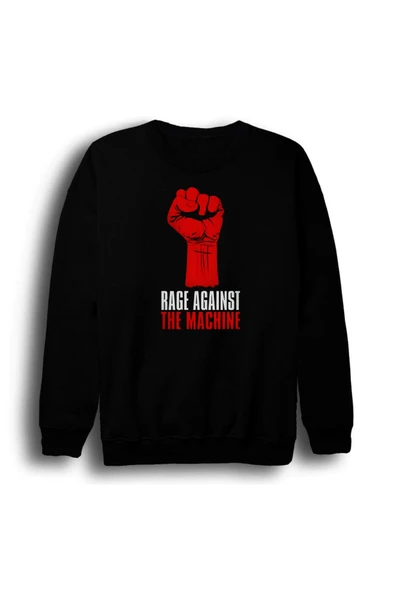 fame-stoned Rage Against the Machine - Müzik Grubu Baskılı Unisex %100 Pamuk Bisiklet Yaka Siyah Sweatshirt ürün görseli 1