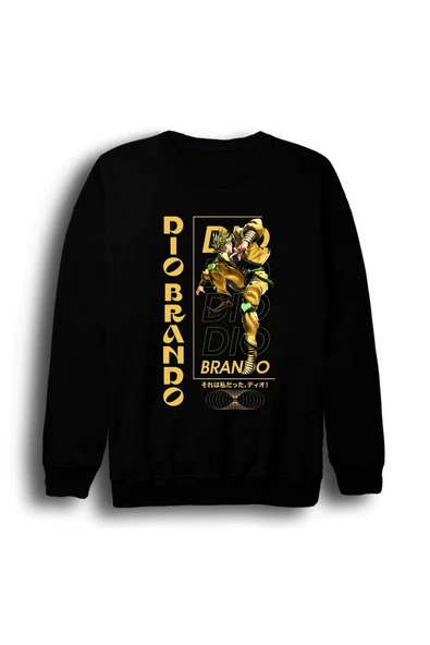 fame-stoned JoJo's Bizarre Adventure Dio Brando - Anime Baskılı Unisex %100 Pamuk Bisiklet Yaka Siyah Sweatshirt ürün görseli 1