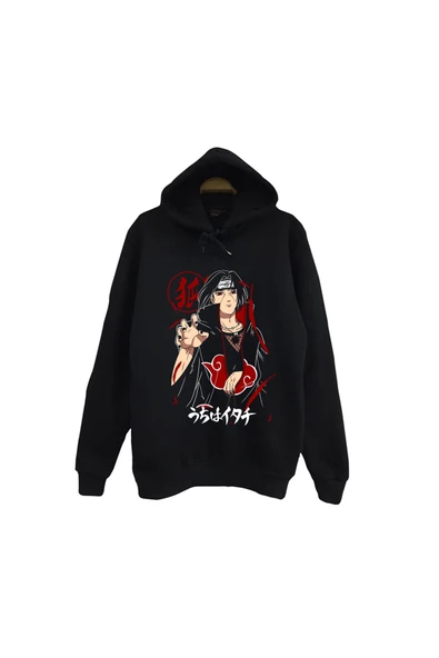 fame-stoned Naruto - Itachi Uchiha - Anime Baskılı Unisex %100 Pamuk Siyah Kapüşonlu Sweatshirt ürün görseli 1