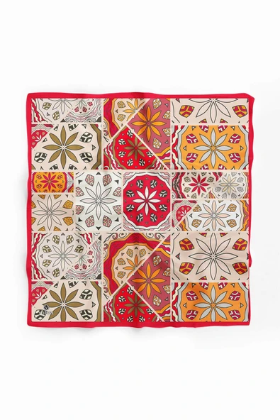 %100 İpek Etnik Desenli Kadın Bandana ürün görseli 1