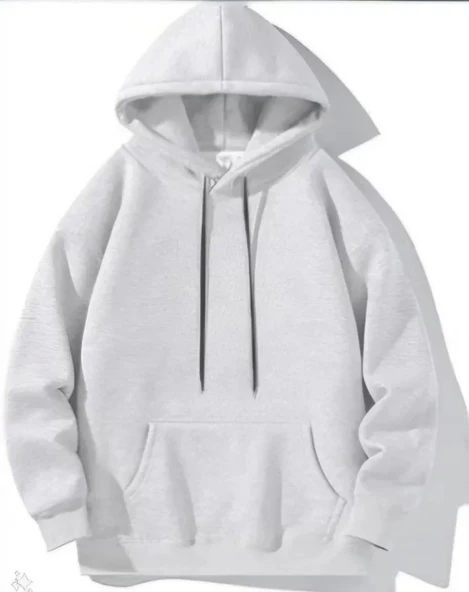Basic Dokulu Erkek Günlük Stil Melanj Grisi Kapüşonlu Hoodie Sweatshirt ürün görseli 1