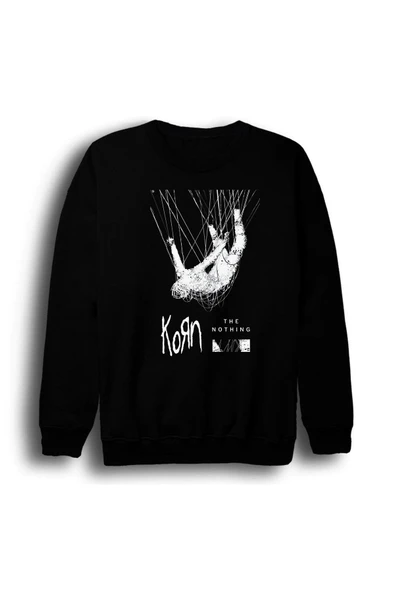 fame-stoned Korn - The Nothing - Albüm Baskılı Unisex %100 Pamuk Bisiklet Yaka Siyah Sweatshirt ürün görseli 1
