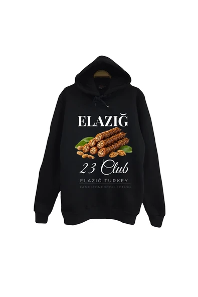 fame-stoned Elazığ - 23 - Harput - Orcik - Şehir Baskılı Unisex %100 Pamuk Siyah Kapüşonlu Sweatshirt ürün görseli 1
