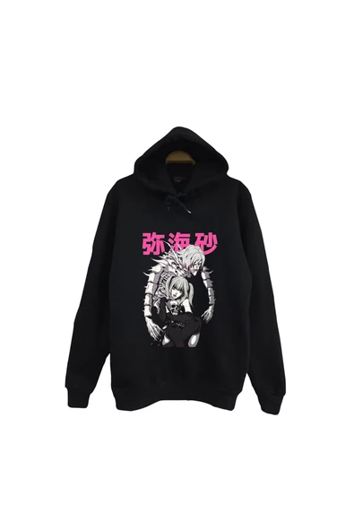fame-stoned Death Note - Misa Amane - Anime Baskılı Unisex %100 Pamuk Kapüşonlu Siyah Sweatshirt ürün görseli 1