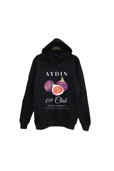 fame-stoned Aydın 09 - İncir - Meyve - Sahil - Beach Şehir Baskılı Unisex %100 Pamuk Kapüşonlu Siyah Sweatshirt ürün görseli 1