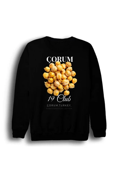 fame-stoned Çankırı - 18 - Tuz Mağarası - Ilgaz - Şehir Baskılı Unisex %100 Pamuk Bisiklet Yaka Siyah Sweatshirt ürün görseli 1