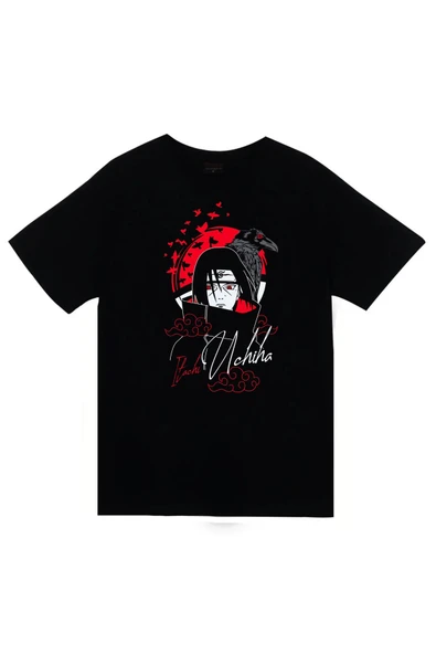 fame-stoned Naruto - Itachi Uchiha - Anime Baskılı Unisex %100 Pamuk Siyah T-shirt ürün görseli 1