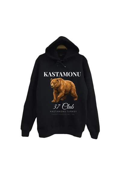 fame-stoned Kastamonu 37 Ilgaz Dağı Nasrullah Köprüsü Şehir Baskılı Unisex %100 Pamuk Siyah Kapüşonlu Sweatshirt ürün görseli 1