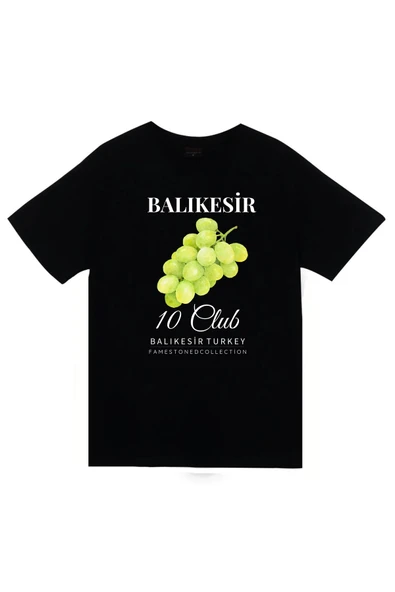 fame-stoned Balıkesir - 10 - Üzüm - Meyve - Sahil - Beach Şehir Baskılı Unisex %100 Pamuk Siyah T-shirt ürün görseli 1
