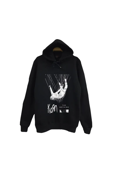 fame-stoned Korn - The Nothing - Albüm Baskılı Unisex %100 Pamuk Kapüşonlu Siyah Sweatshirt ürün görseli 1