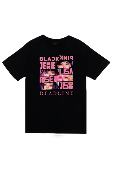 fame-stoned Blackpink - Lisa - Jennie - Jisoo -Rose - Deadline Baskılı Unisex %100 Pamuk Siyah T-shirt ürün görseli 1