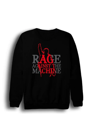 fame-stoned Rage Against the Machine - Müzik Grubu Baskılı Unisex %100 Pamuk Bisiklet Yaka Siyah Sweatshirt ürün görseli 1
