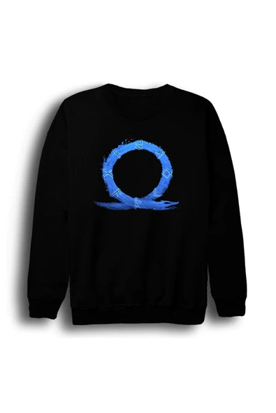 fame-stoned God Of War - Oyun Baskılı Unisex %100 Pamuk Bisiklet Yaka Siyah Sweatshirt ürün görseli 1