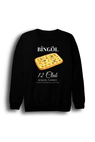 fame-stoned Bingöl - 12 - Dağ - Doğa - Kültür - Şehir Baskılı Unisex %100 Pamuk Bisiklet Yaka Siyah Sweatshirt ürün görseli 1