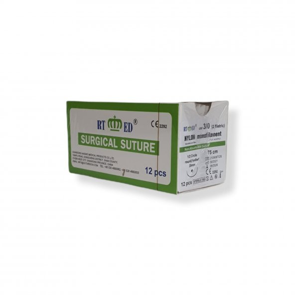 Naylon Monofilament İplik No:3/0 Yuvarlak 1/2 20 mm 75 cm ürün görseli 1