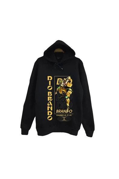 fame-stoned JoJo's Bizarre Adventure - Dio Brando - Anime Baskılı Unisex %100 Pamuk Siyah Kapüşonlu Sweatshirt ürün görseli 1