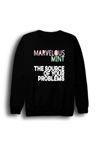 fame-stoned Marvelous Mint The Source of Your Problems Baskılı Unisex %100 Pamuk Bisiklet Yaka Siyah Sweatshirt ürün görseli 1