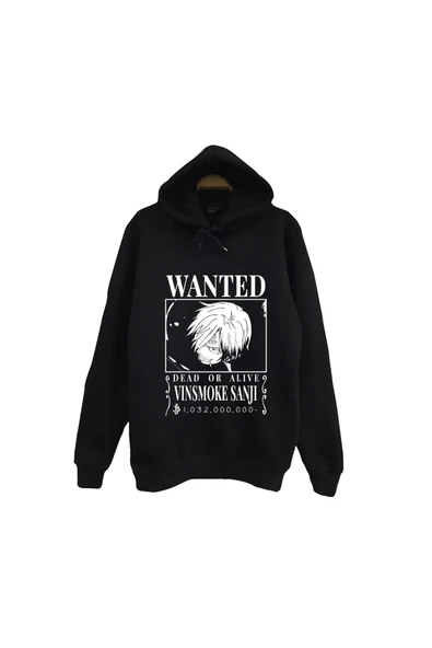 fame-stoned One Piece - Vinsmoke Sanji - Anime Baskılı Unisex %100 Pamuk Siyah Kapüşonlu Sweatshirt ürün görseli 1