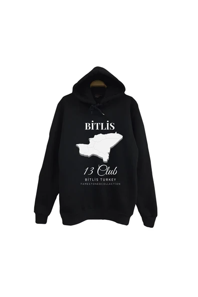 fame-stoned Bitlis 13 Nemrut Van Gölü Tatvan - Doğa - Şehir Baskılı Unisex %100 Pamuk Kapüşonlu Siyah Sweatshirt ürün görseli 1