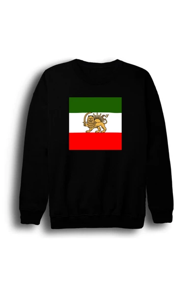fame-stoned İranTarihDevrimDireniş Şehzade Bayrağı Pers Baskılı Unisex %100 Pamuk Bisiklet Yaka Siyah Sweatshirt ürün görseli 1