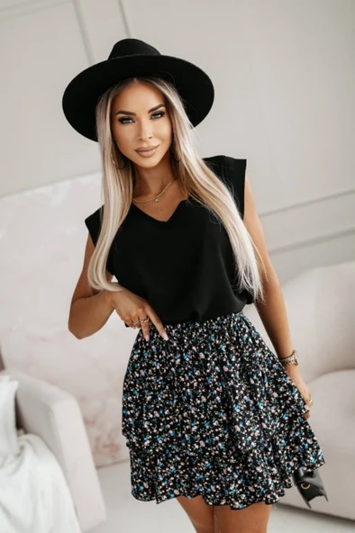 Kadın üst Sandy Kumaş Bluz, Alt çiçek Desenli Süprem Kumaş Etek Ikili Takım ürün görseli 1