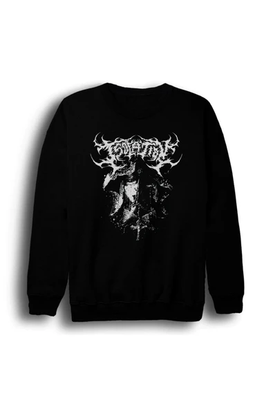 fame-stoned Gothic Baskılı Unisex %100 Pamuk Bisiklet Yaka Siyah Sweatshirt ürün görseli 1