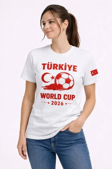 Türkiye World Cup 2026 Baskılı Tişört Futbol Temalı Forma T-Shirt - Beyaz ürün görseli 1
