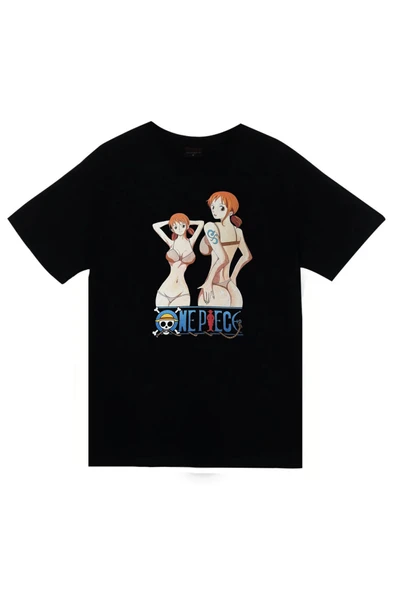 fame-stoned One Piece - Nami - Anime Baskılı Unisex %100 Pamuk Siyah T-shirt ürün görseli 1