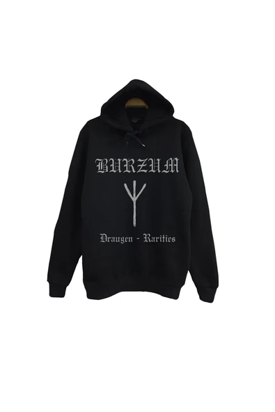 fame-stoned Burzum Müzik Grubu - Draugen - Rarities Baskılı Unisex %100 Pamuk Siyah Kapüşonlu Sweatshirt ürün görseli 1