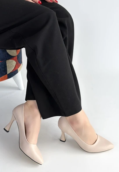Ulba Bej Cilt Stiletto Ayakkabı - Resim 2