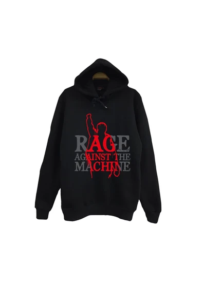 fame-stoned Rage Against the Machine - Müzik Grubu Baskılı Unisex %100 Pamuk Siyah Kapüşonlu Sweatshirt ürün görseli 1