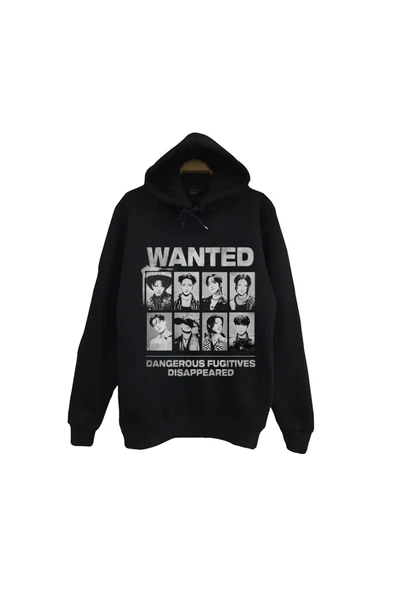 fame-stoned BTS - Bangtan Boys - K-Pop - Müzik Baskılı Unisex %100 Pamuk Kapüşonlu Siyah Sweatshirt ürün görseli 1