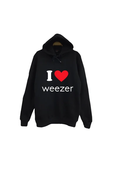 fame-stoned I WEEZER Müzik Grubu Baskılı Unisex %100 Pamuk Siyah Kapüşonlu Sweatshirt ürün görseli 1