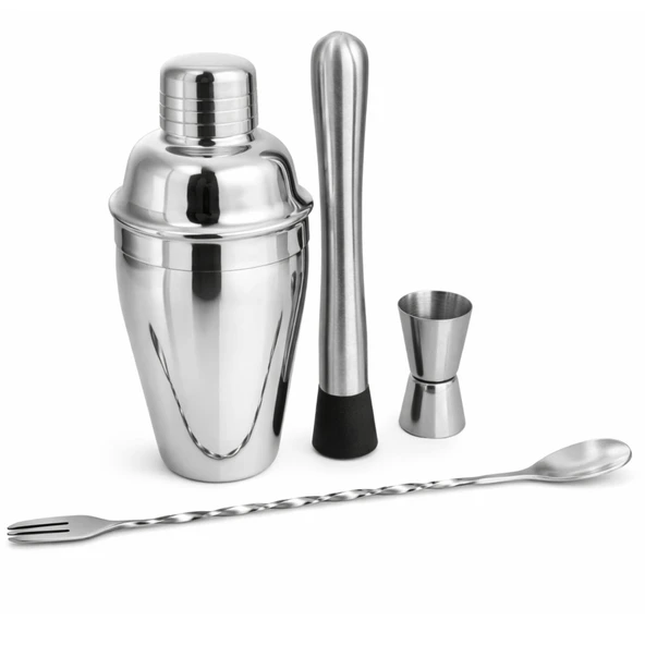 Perlotus Premium Kokteyl Seti 4 Parça Paslanmaz Çelik Bar Miksoloji Seti 500 CC Shaker Jigger Mojito Tokmağı Burgulu Karıştırma Kaşığı ürün görseli 1