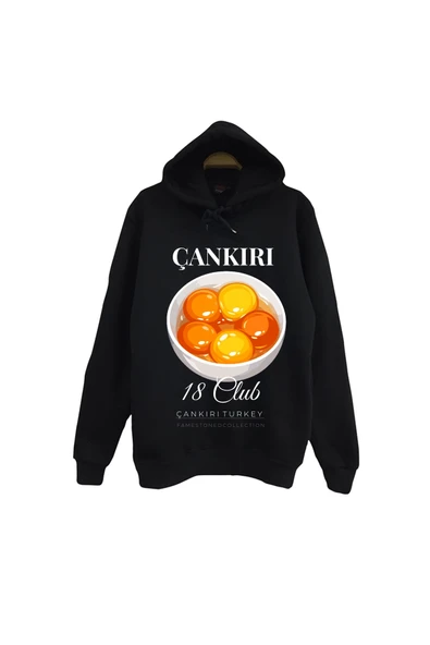 fame-stoned Çankırı - 18 - Tuz Mağarası - Ilgaz - Şehir Baskılı Unisex %100 Pamuk Siyah Kapüşonlu Sweatshirt ürün görseli 1